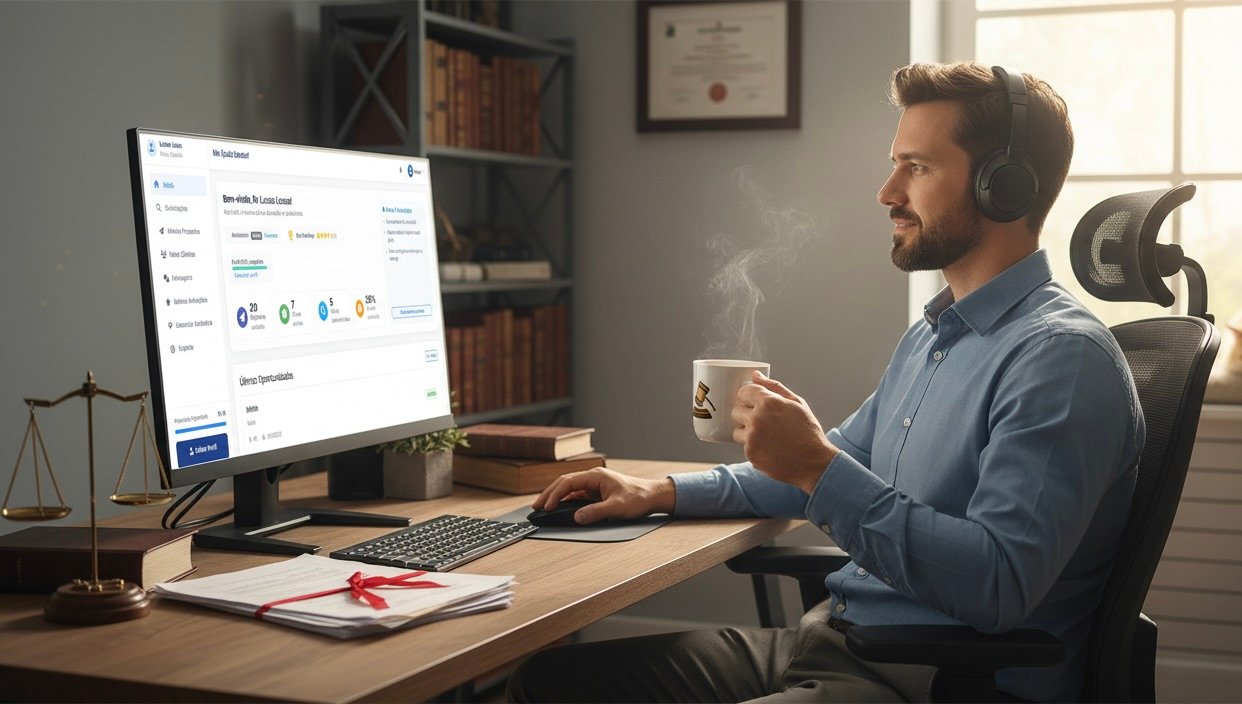 Advogado moderno trabalhando em seu escritório.